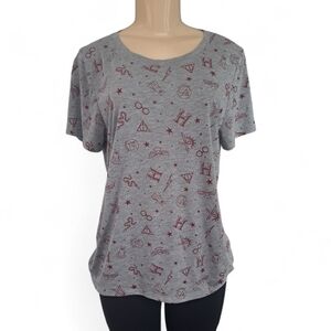 Harry Potter Allover Print Short Sleeve Tee Shirt Gray XL